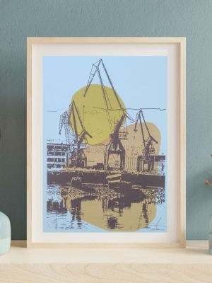 Lámina "Grúas ria amarillo"